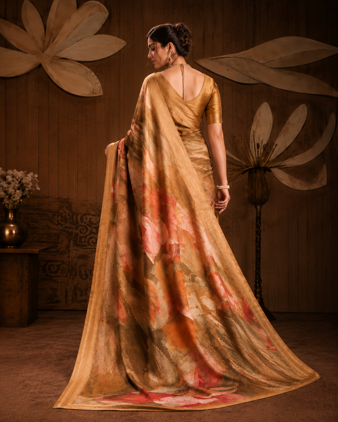 Autumn Muse Printed Satin Saree