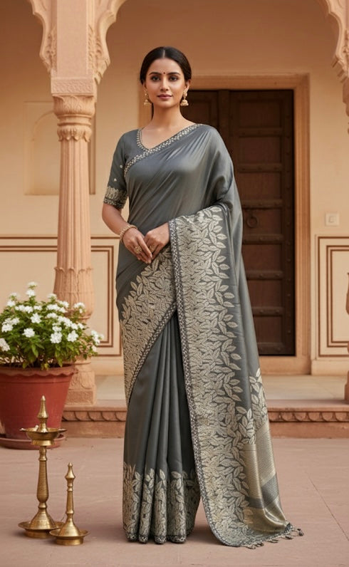 Black Leaf Motif Saree