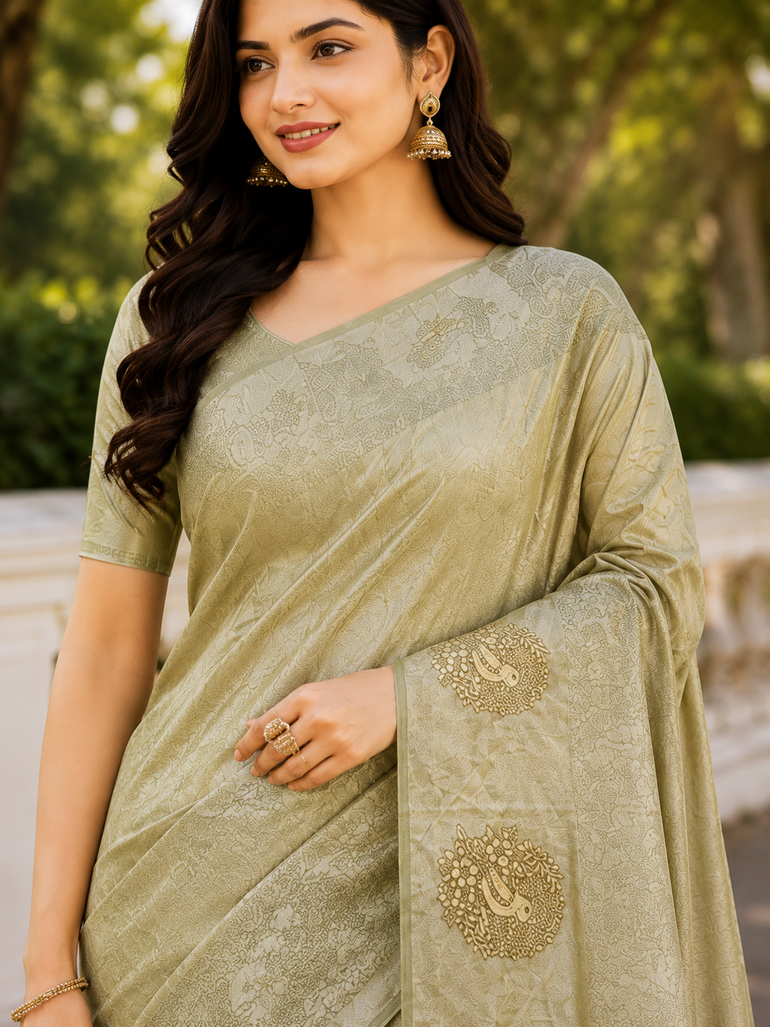 Sage Gold Jacquard Saree