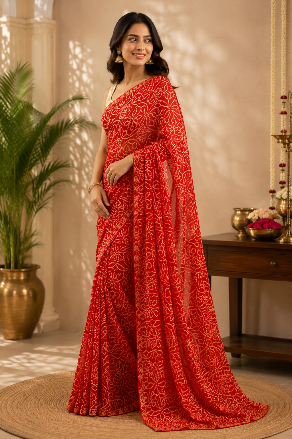 Scarlet Bandhani Printed Saree