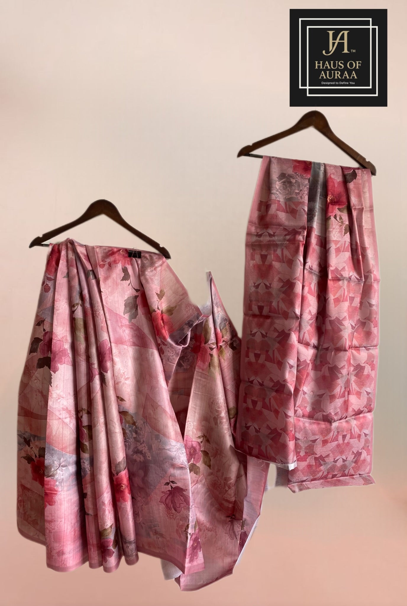 Pink Abstract Floral Saree