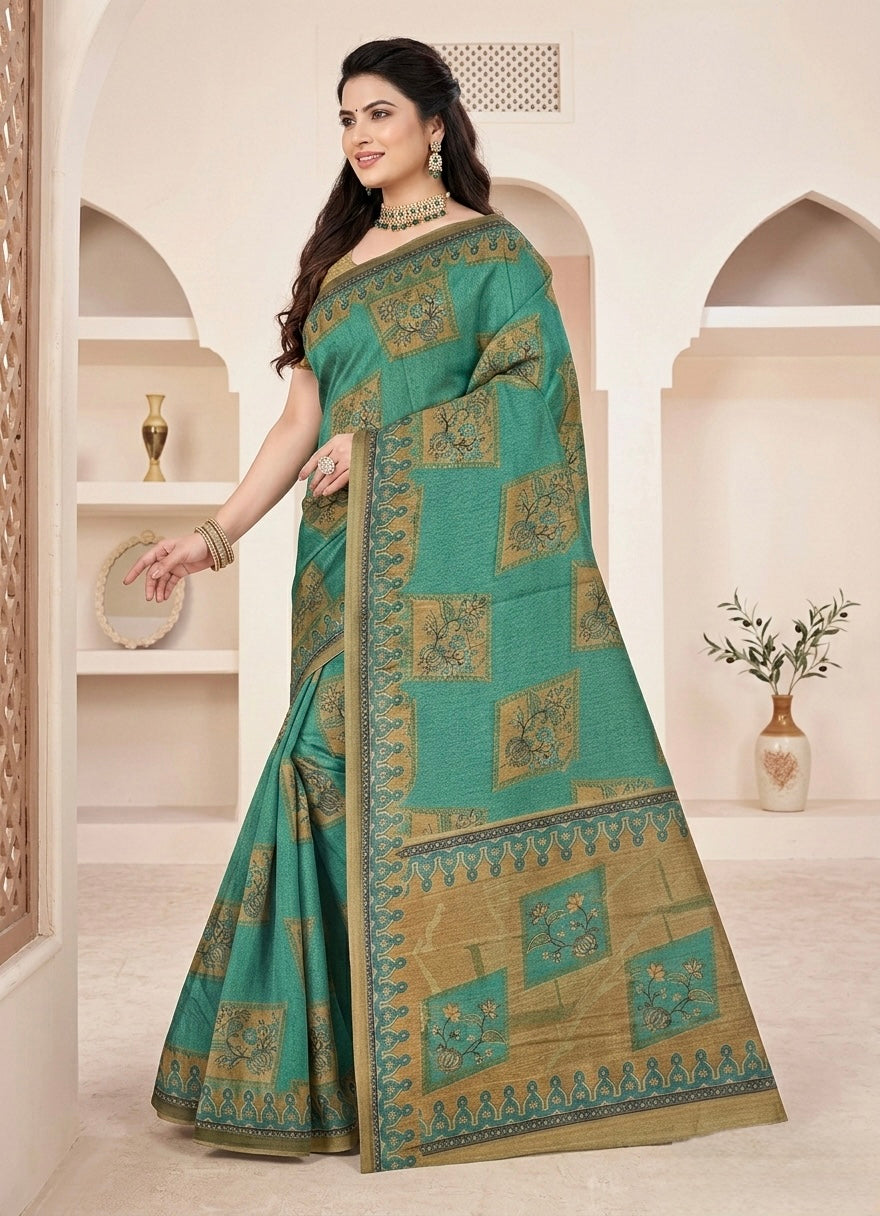 Emerald Heritage Panel Woven Silk Saree
