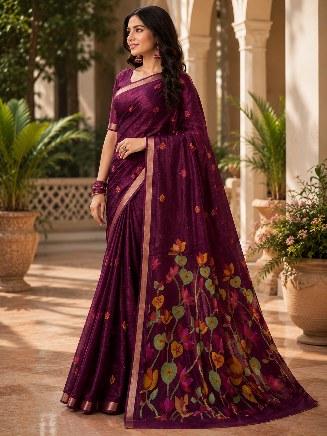 Floral Printed Border Saree