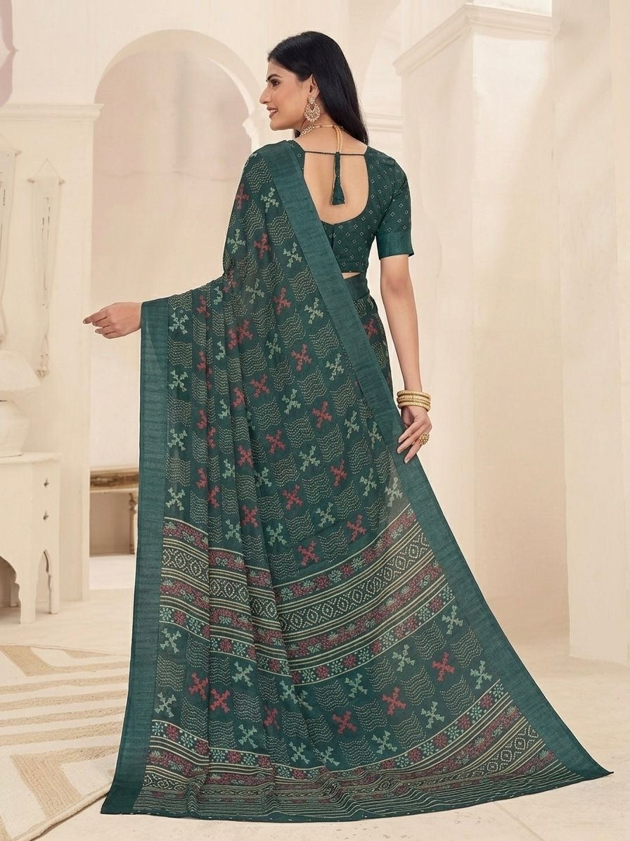 Vanika Forest Green Tribal Weave Saree