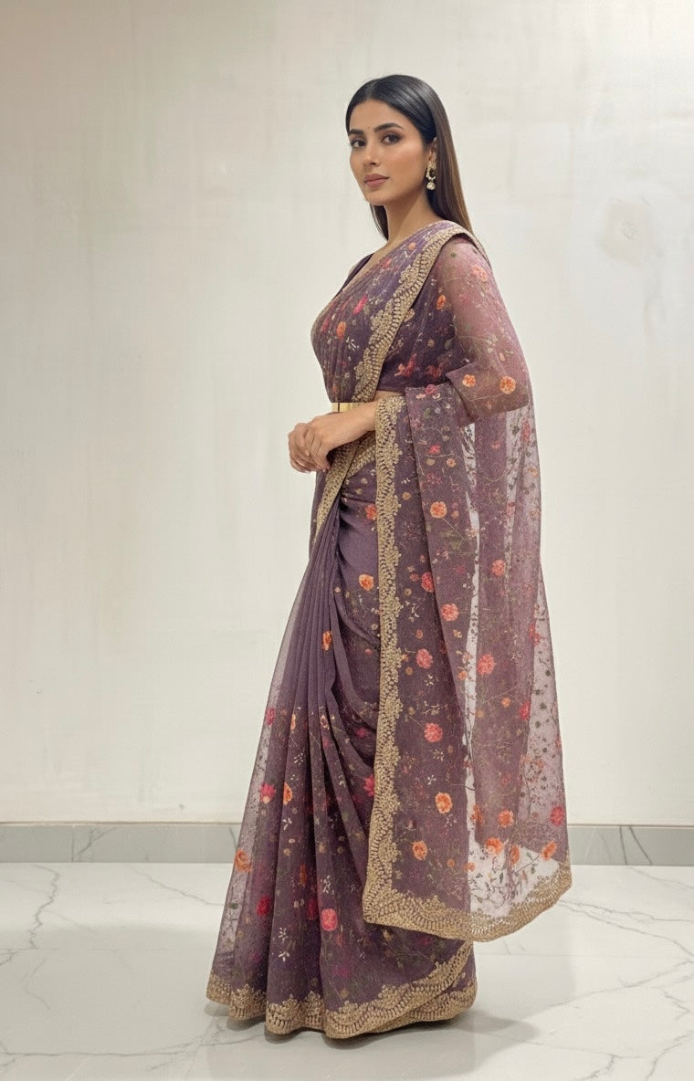 Lavender Bloom Organza Saree