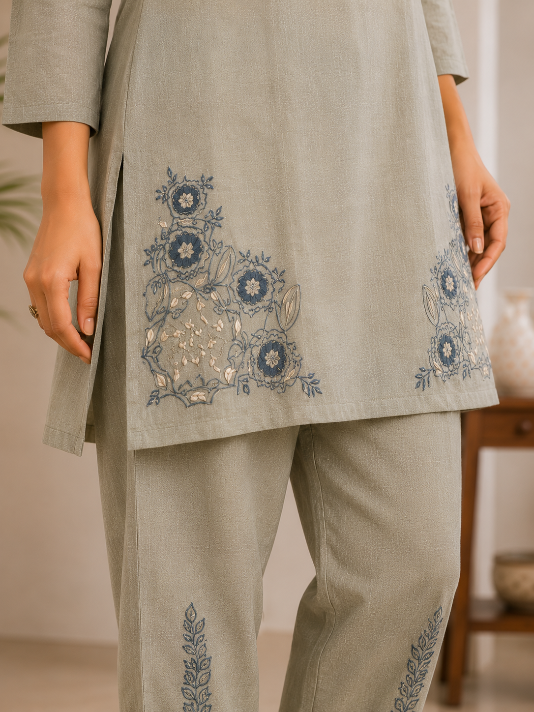 Sage Bloom Embroidered Co-Ord Set