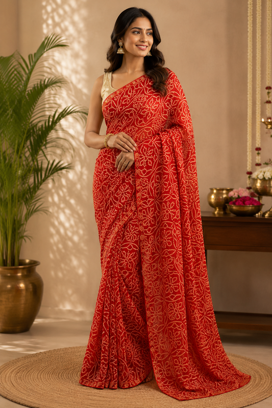 Scarlet Bandhani Printed Saree
