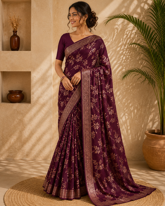 Floral Woven Zari Border Saree