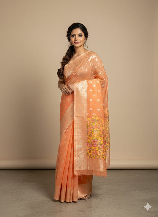 Soft Weaving Silk Saree with Zari Border & Floral Pallu