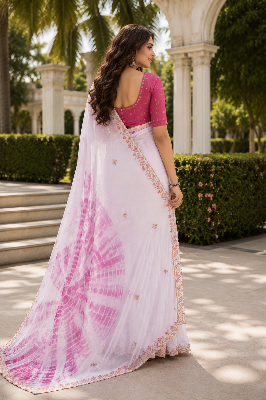 Embroidered Tie-Dye Chiffon Saree