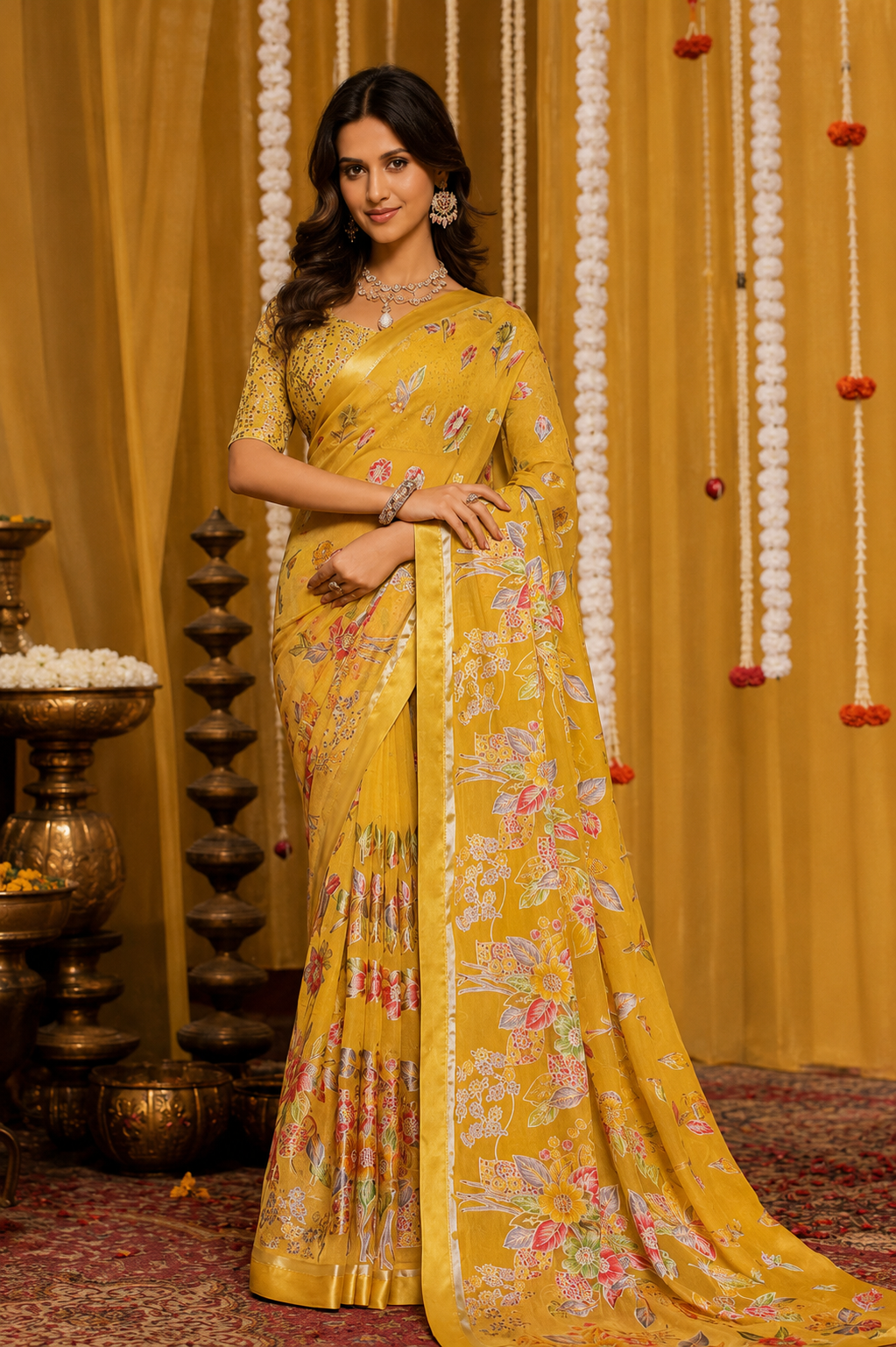 Sunheri Bloom Printed Saree