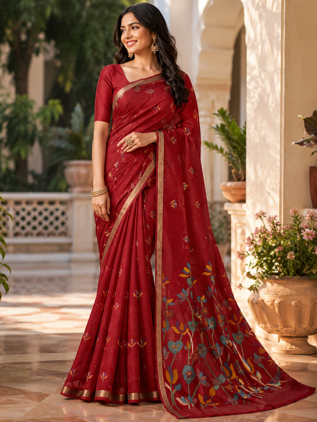 Floral Printed Border Saree