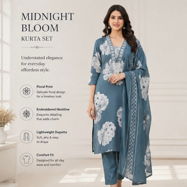 Midnight Bloom Kurta Set