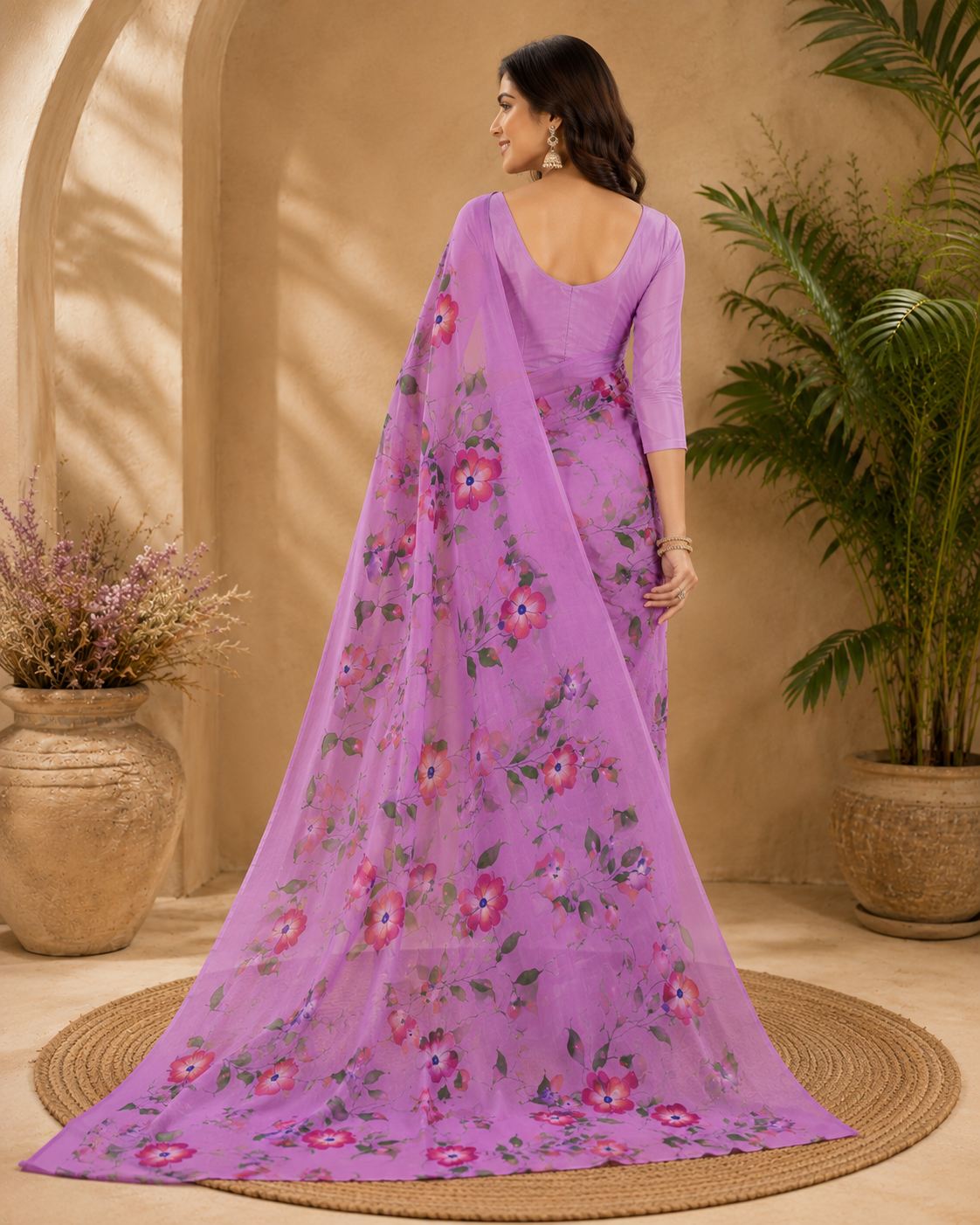 Blooming Lavender Garden Saree