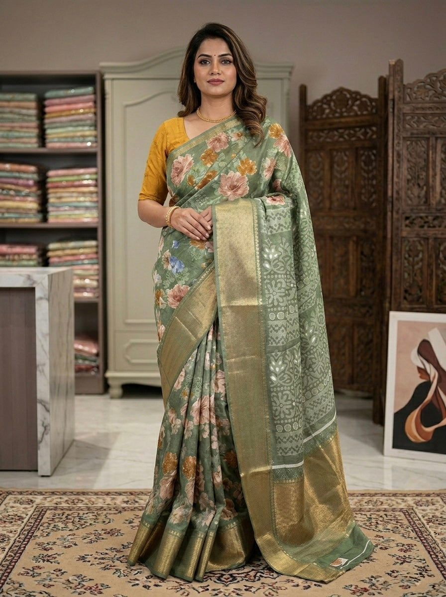 Regal Bloom Zari Border Saree
