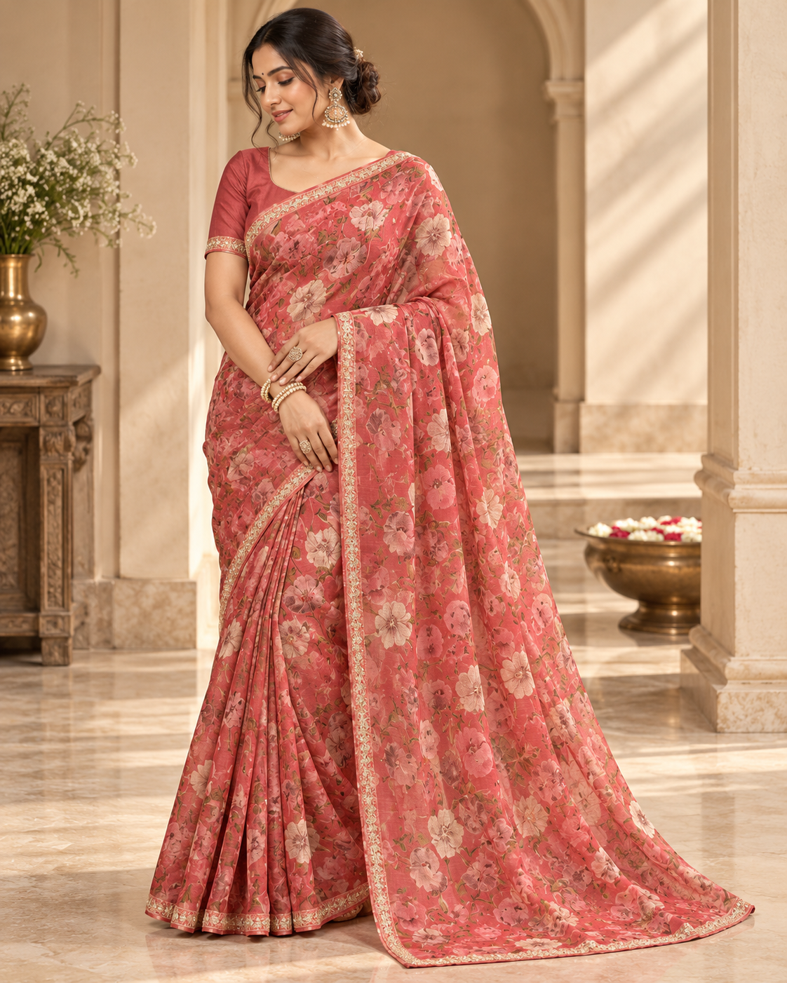 Roselle Bloom – Floral Elegance Saree