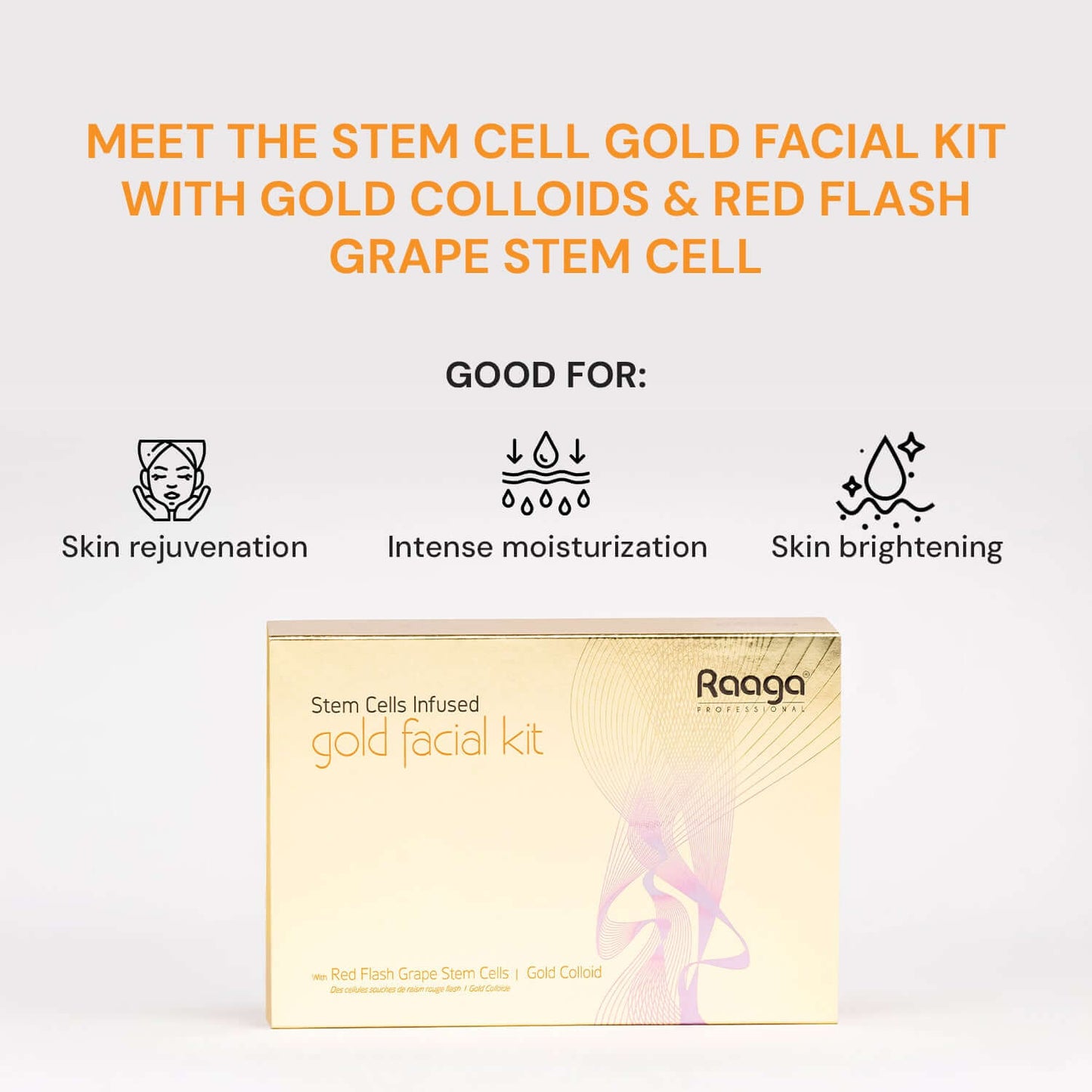 Raaga Stem Cells Infused Gold Facial Kit with 6 Steps | Gold Colloid, Red Flesh Grape Stem Cells | Reduces Pigmentation (61 gm)