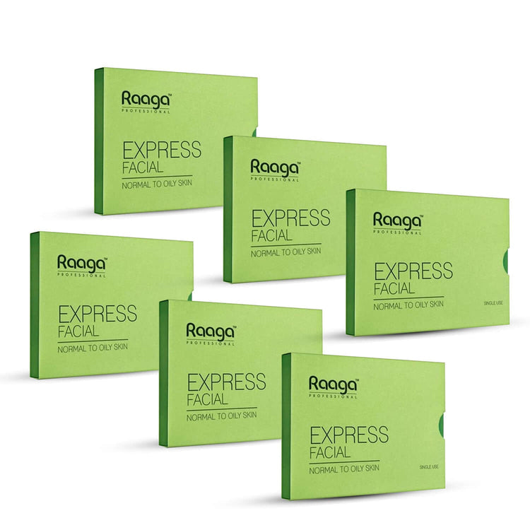 Raaga Express Facial Kit (6 Step Process) Rejuvenates and Revitalises Skin, Improves Skin Texture | Normal To Oily Skin | Pack of 6 (35g X 6)