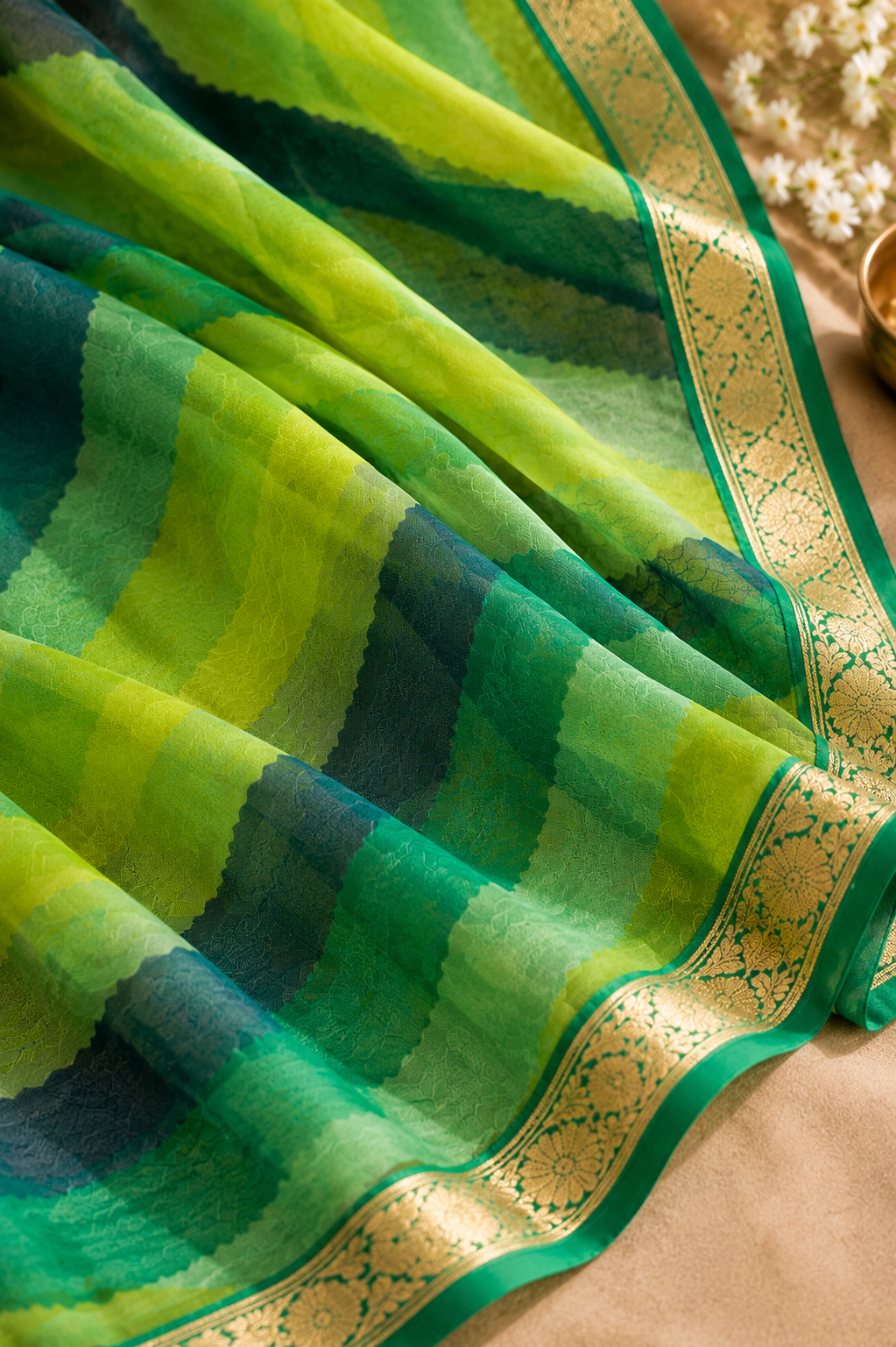 Verdant Harmony Leheriya Print Saree