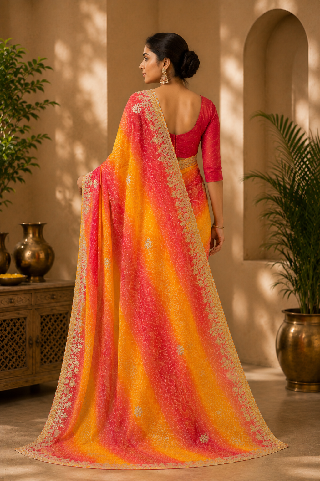 Sunset Bandhani Bloom Saree