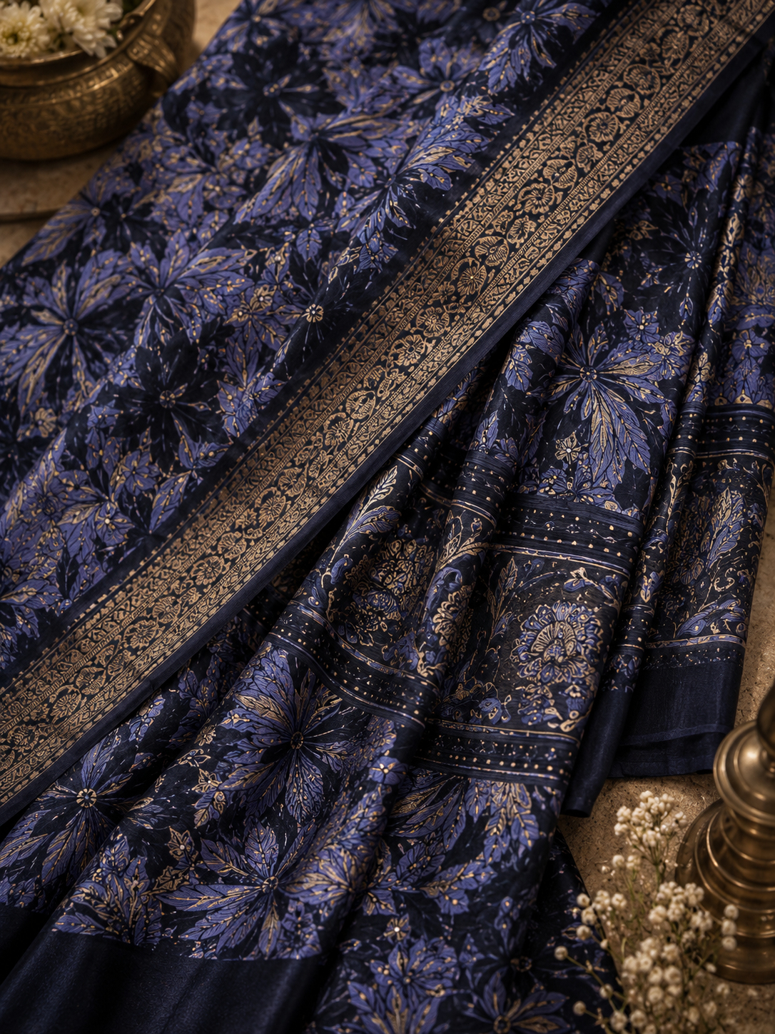 Midnight Bloom Printed Saree