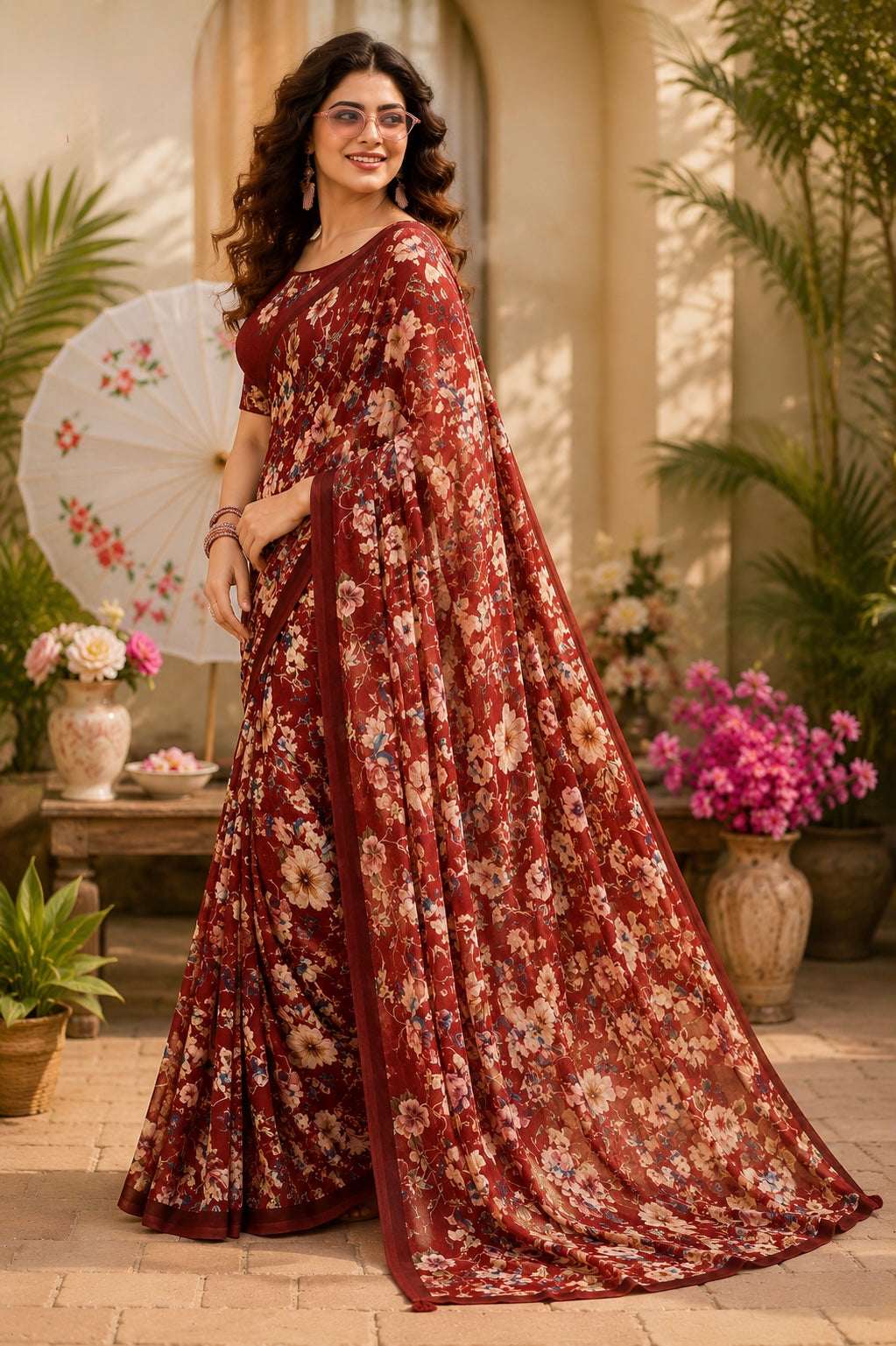 Burgundy Floral Charm Saree