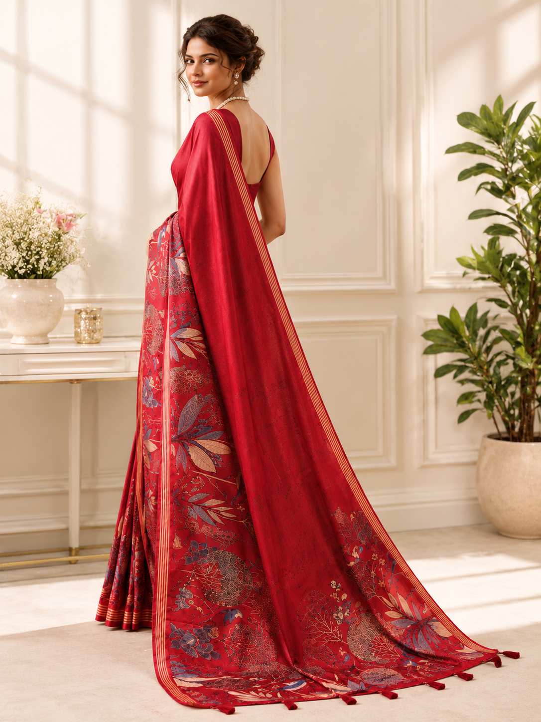 Crimson Botanical Elegance Saree