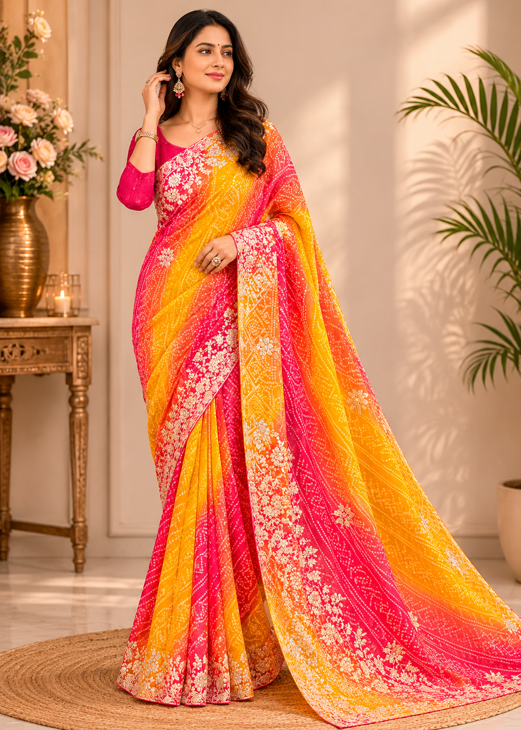 Sunset Bandhani Bloom Saree