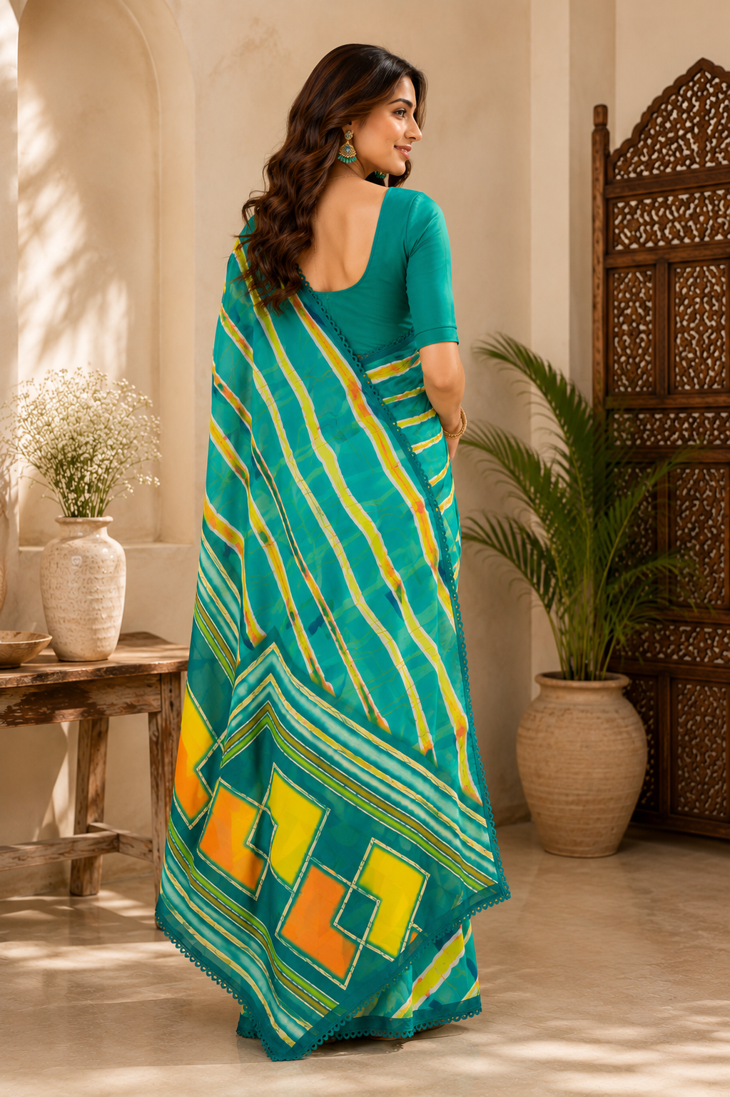 Leheriya Print Soft Chiffon Saree