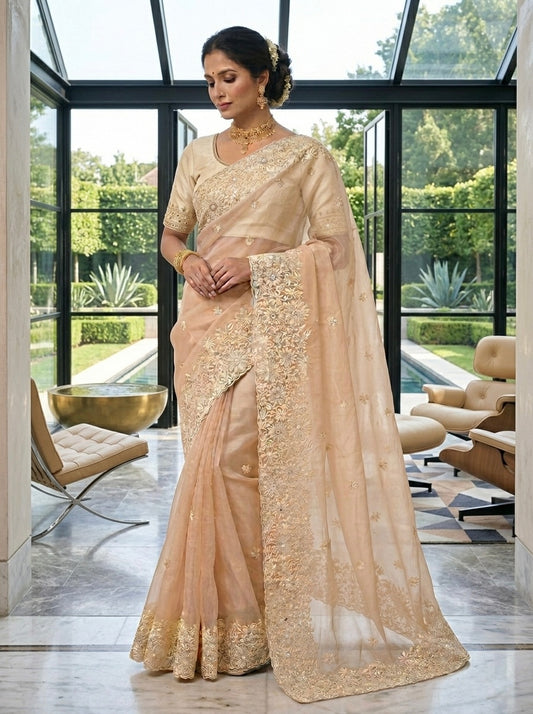 Ivory Royale Embroidered Organza Saree