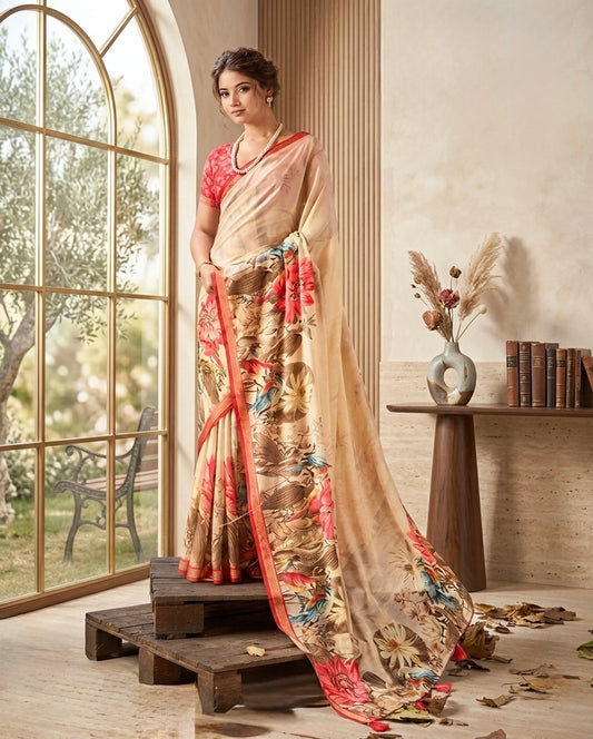 Ivory Birdsong Floral Saree
