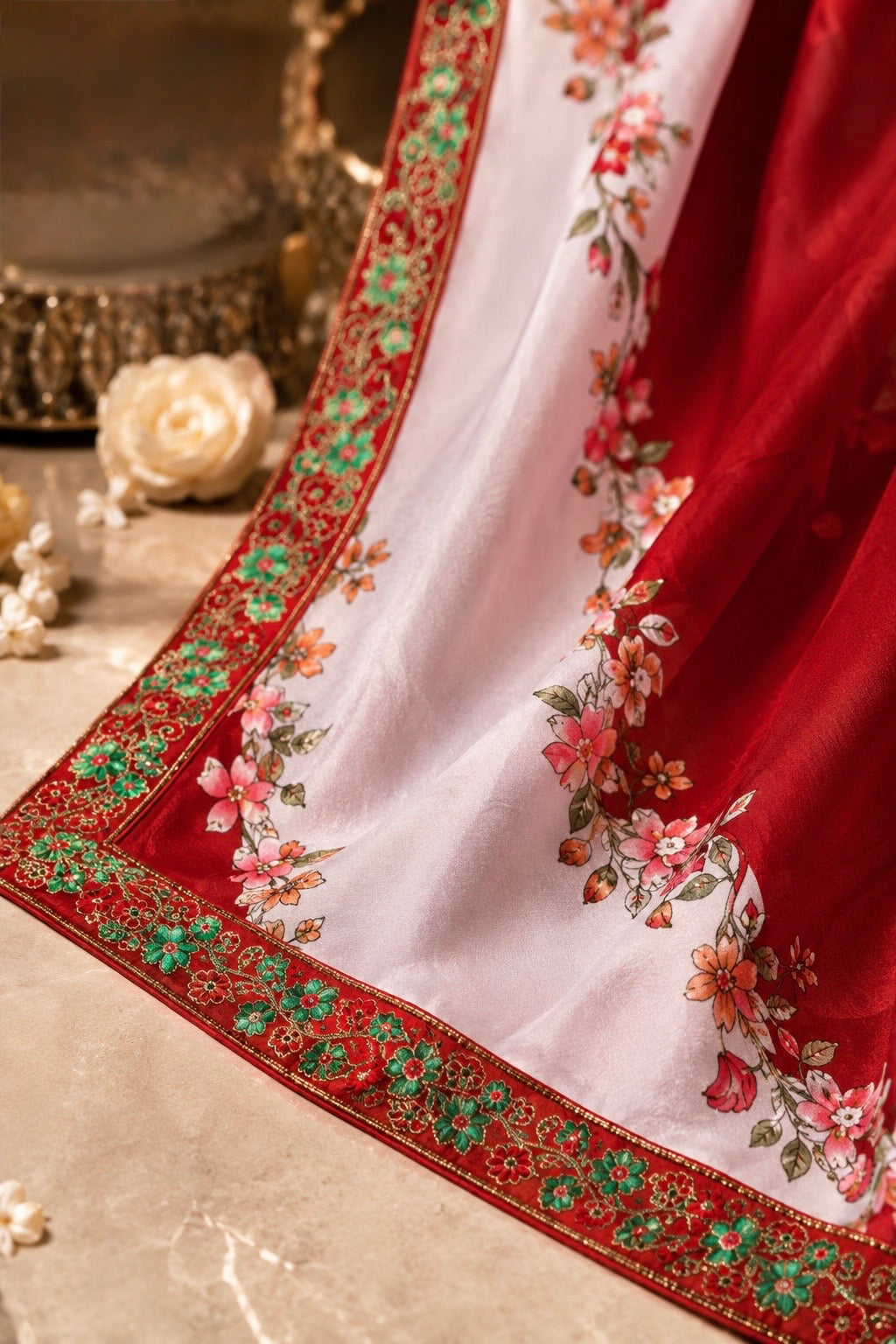 Crimson Petal Symphony Saree