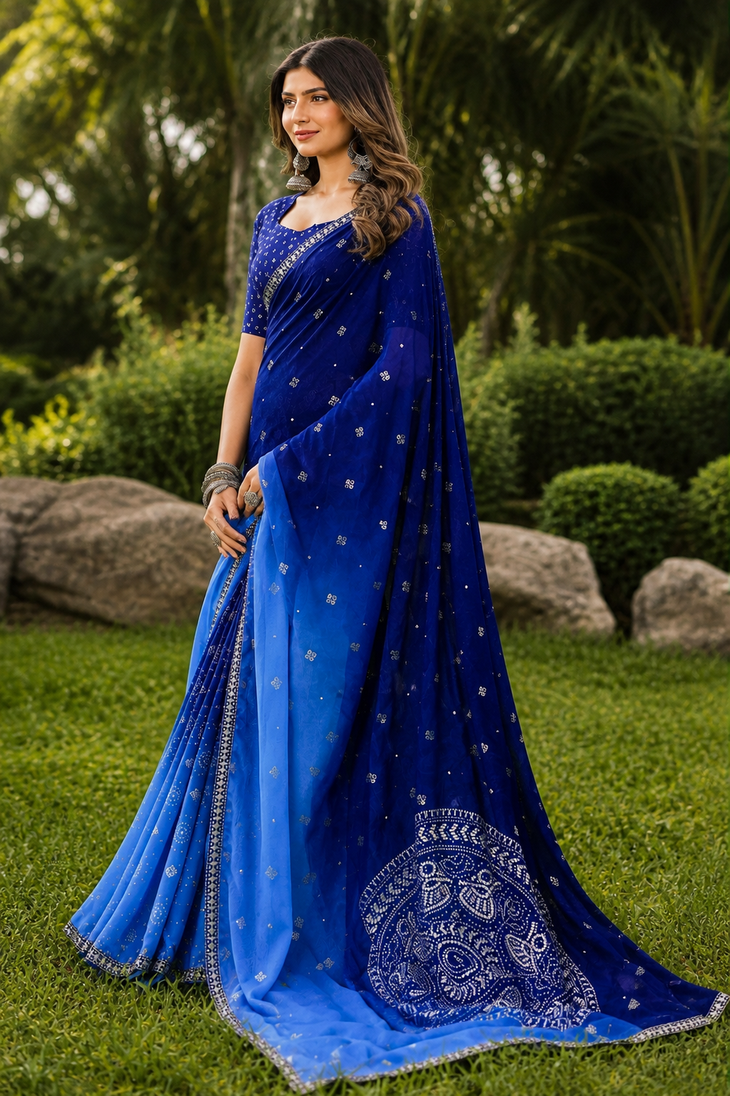 Royal Blue Bandhani Drape Saree