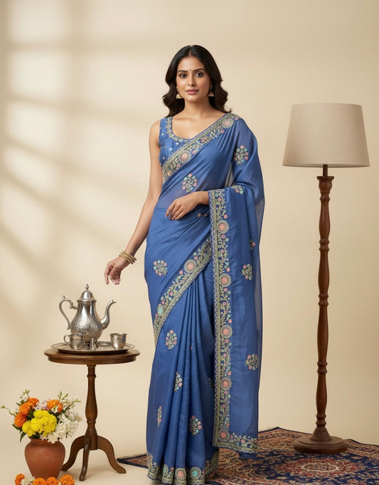 Embroidered Motif Silk Weave Saree