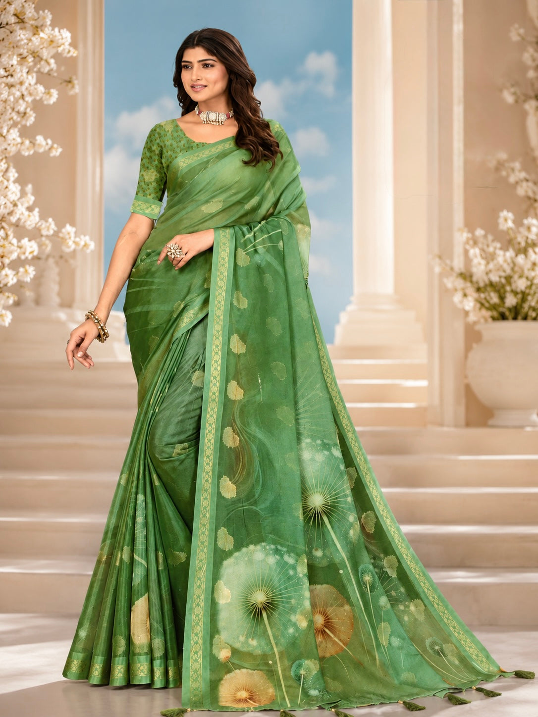Emerald Dandelion Grace Saree