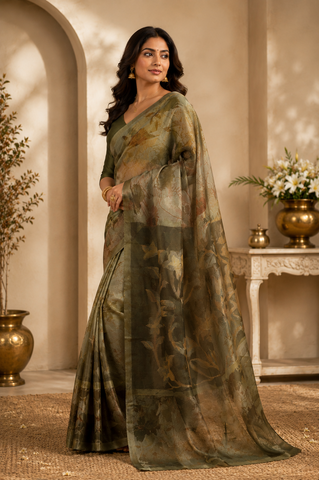 Olive Mist Floral Saree