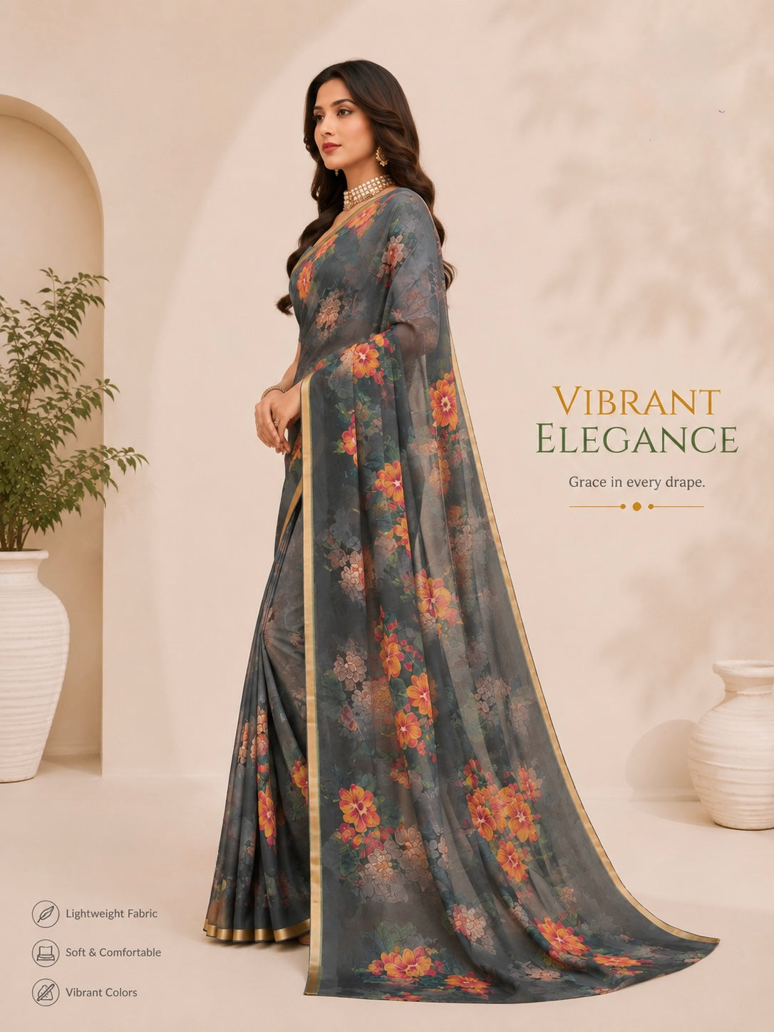 Midnight Fleur Saree