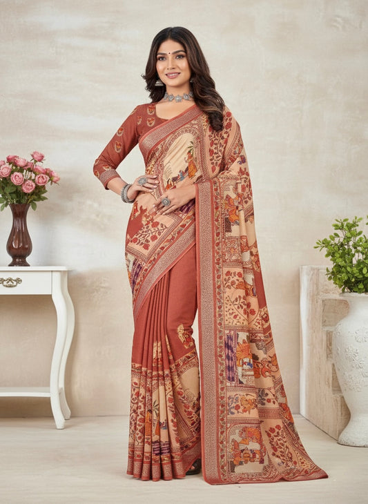 Rust Brown & Beige with Multicolour Accents