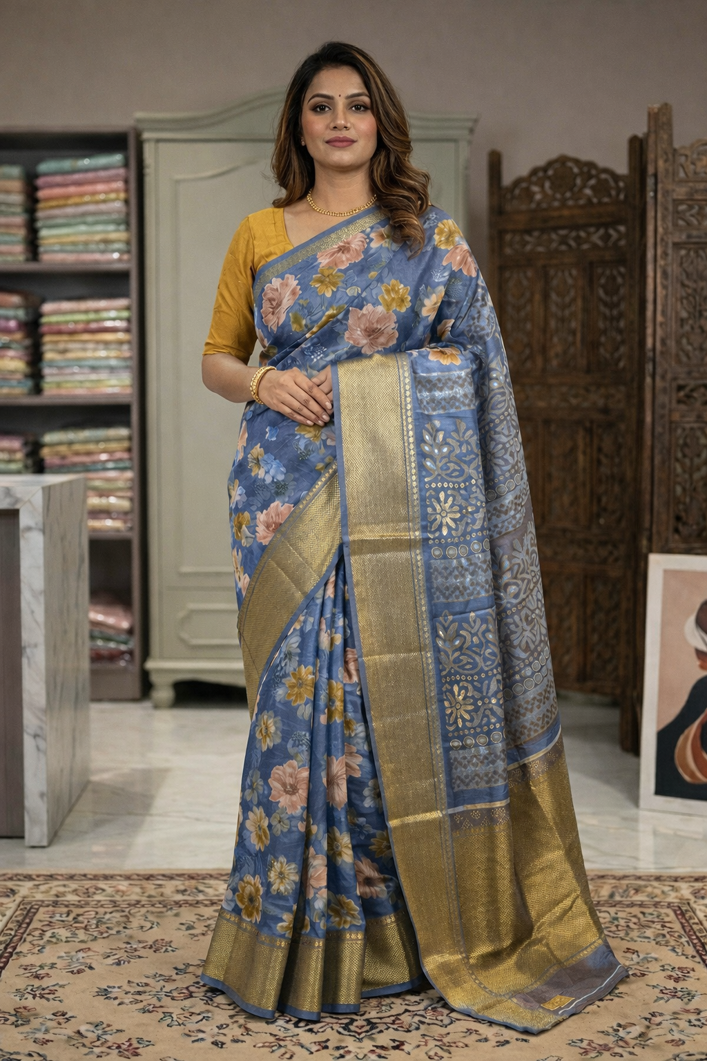 Regal Bloom Zari Border Saree