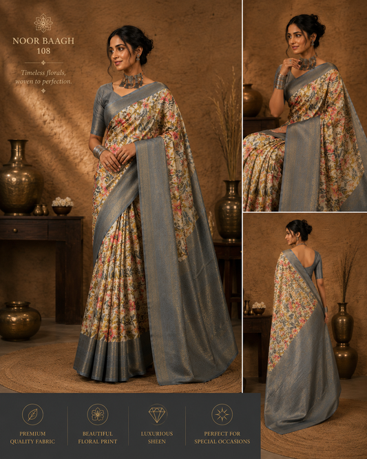 Silver Meadow Bloom Saree