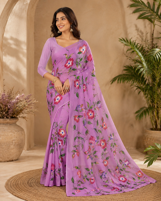 Blooming Lavender Garden Saree