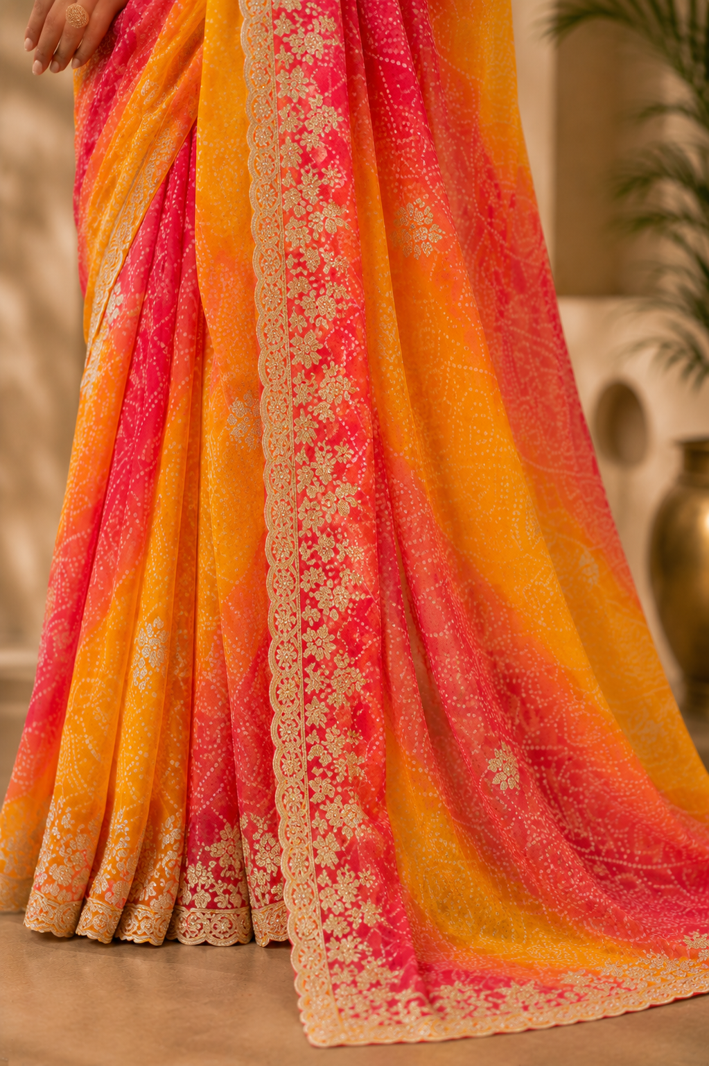 Sunset Bandhani Bloom Saree