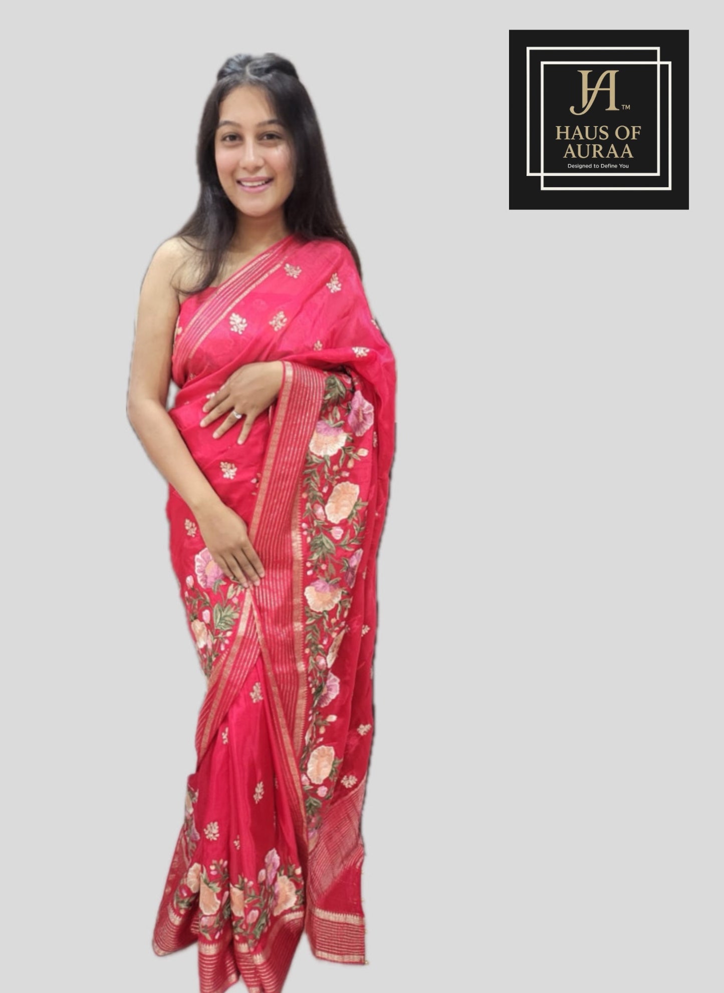 Red Floral Print Saree