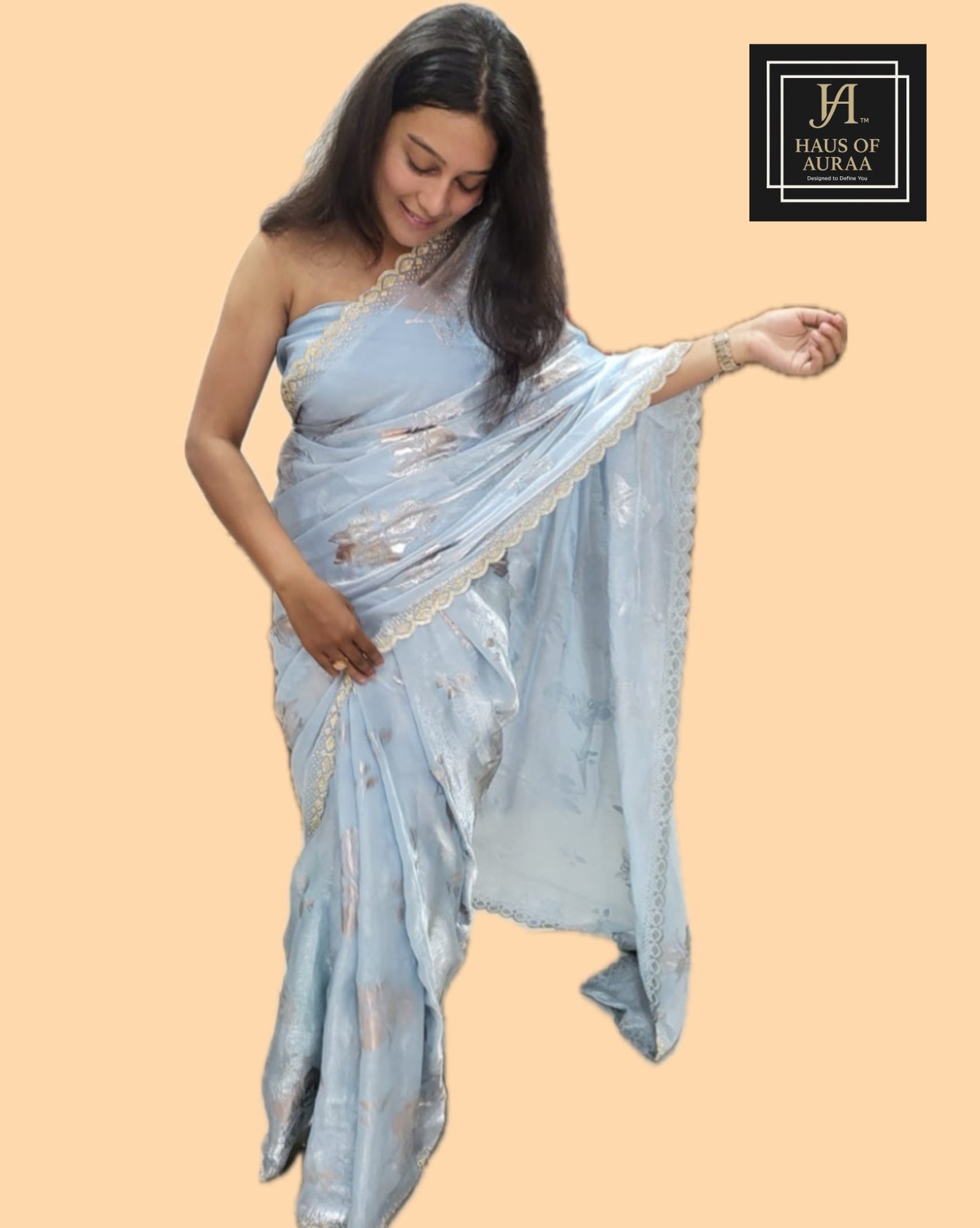 Icy Blue Shimmer Saree