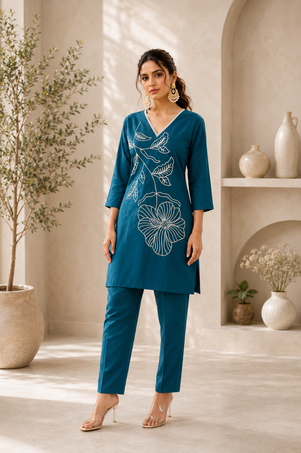 Azure Bloom Embroidered Co-Ord Set