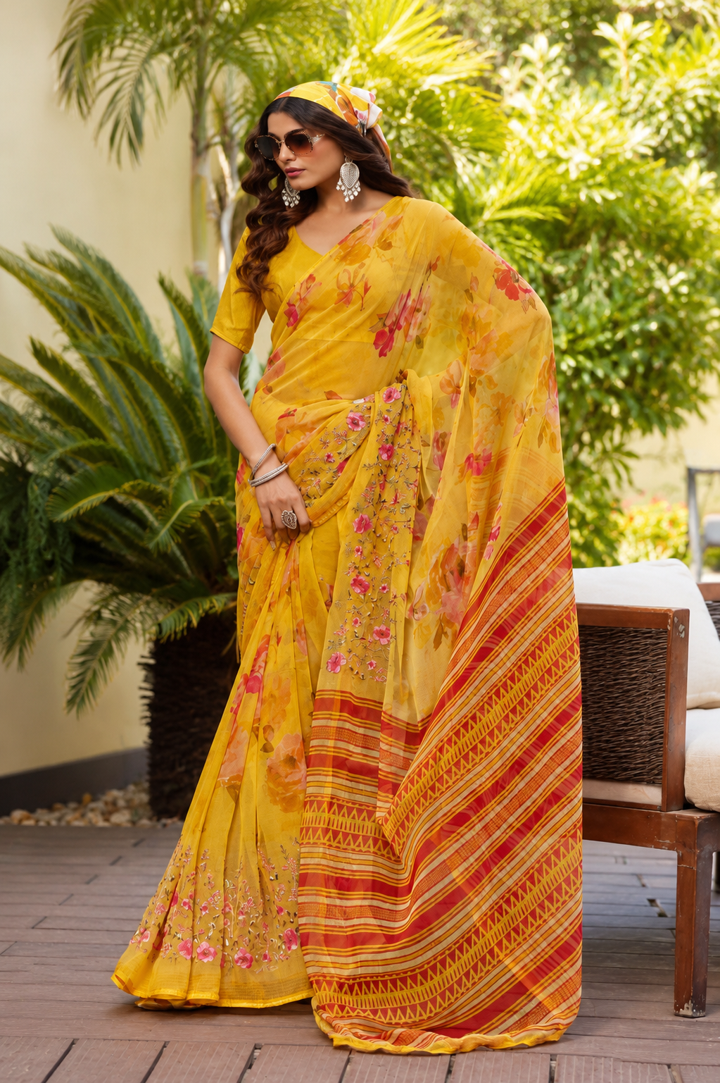Sunshine Floral Printed Saree