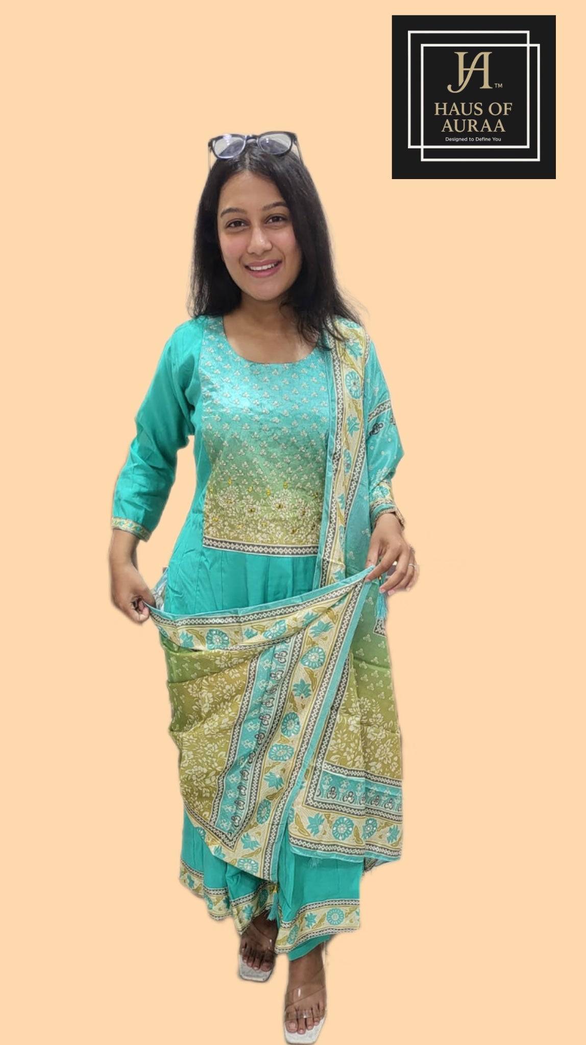 Aqua Grace Anarkali Set