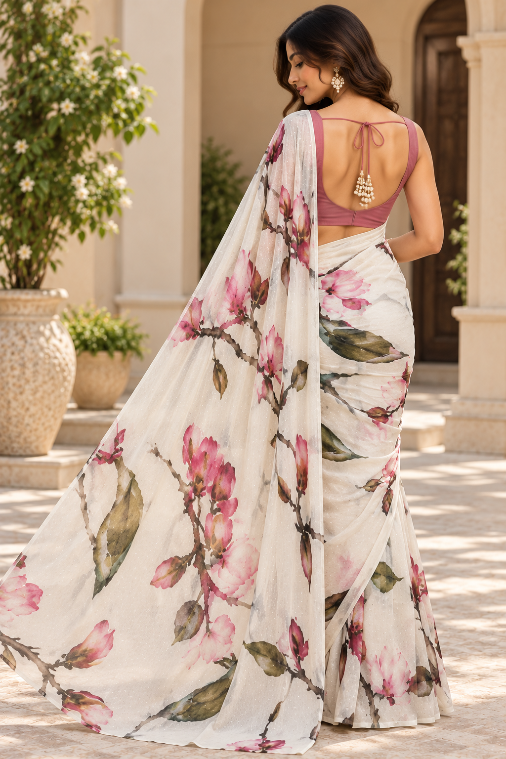 Ivory Blossom Printed Saree