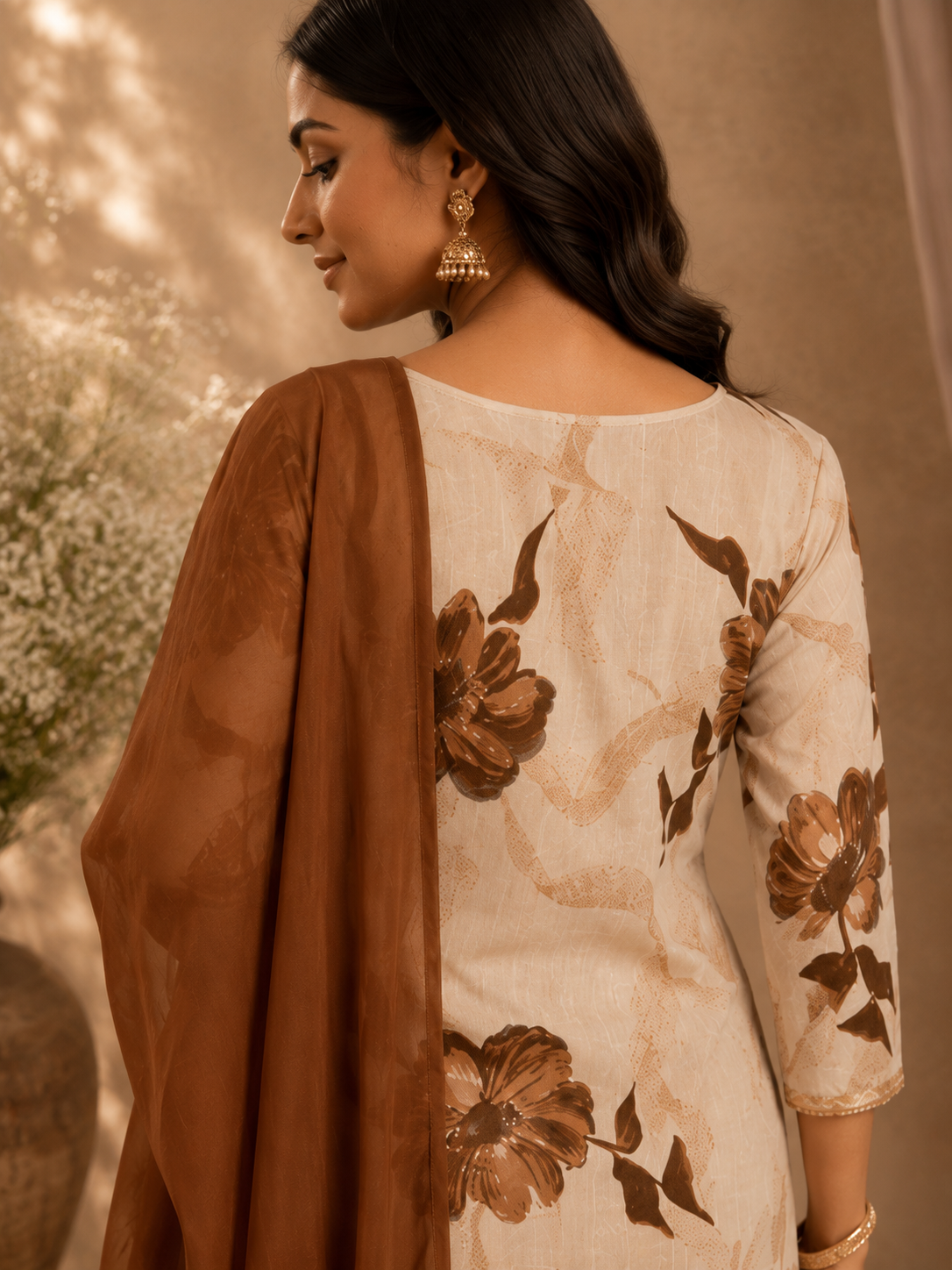 Mocha Bloom Printed Kurta Set