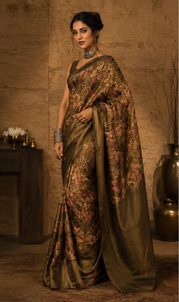 Olive Bloom Heritage Saree